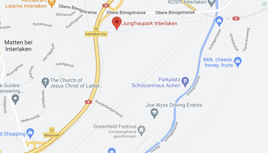 Google Maps Screenshot des Standortes am JungfrauPark in Matten bei Interlaken